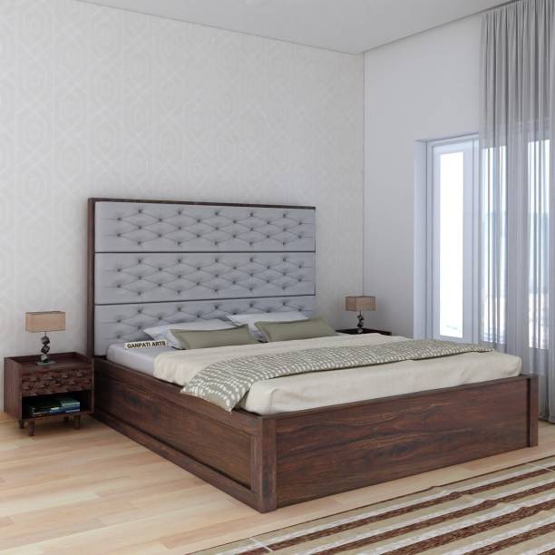 Ganpati Arts Sheesham Wood High Back Burj Queen Size Bed for Bedroom/Wooden Double Bed/Cot Solid Wood Queen Box Bed