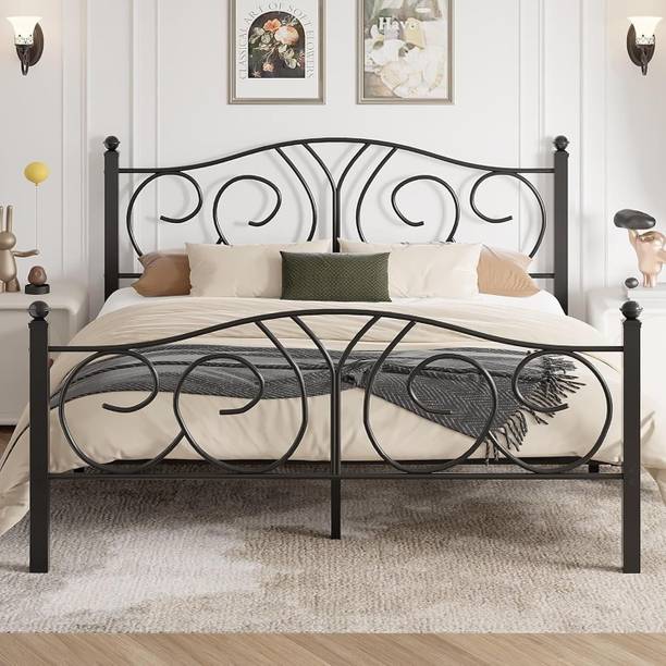 KTG Handicraft Metal Platform Bed with Headboard and Footboard, Heavy Duty Mattress. Metal King Bed, 198 cm x 129 cm (6.5 ft x 4.23 ft)