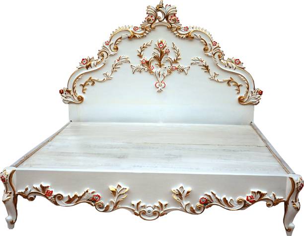 W.S.HANDICRAFTS W.S.HANDICRAFTS Teak Wood King Size Bed For Living, Guest, Hotel Room Areas Solid Wood King Bed