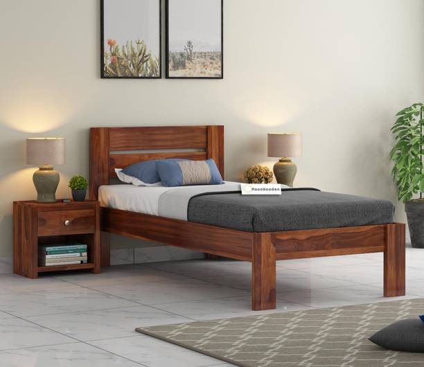 MoonWooden Single Size Bed Without Storage for Bedroom Solid Wood Single Bed
