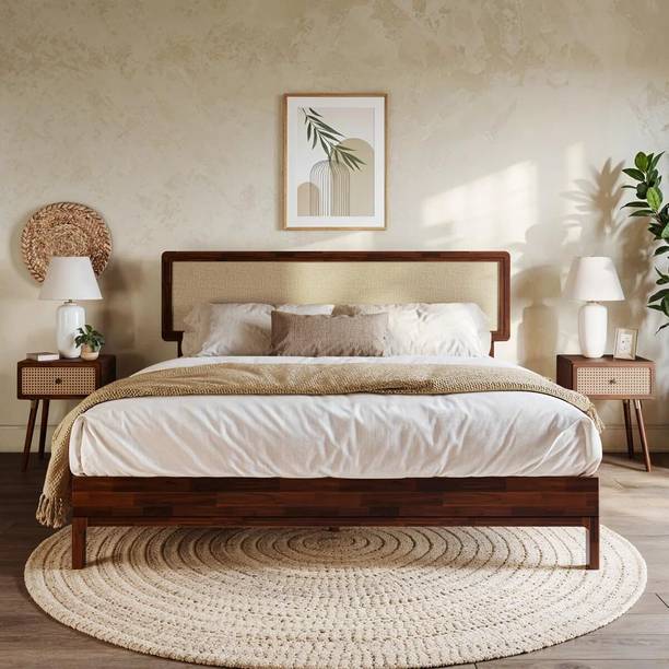 ISHIKAFURNITURE Zahara Modern Bohemian Platform Bed Frame Solid Wood Queen Bed, 208 cm x 169 cm (6.82 ft x 5.54 ft)