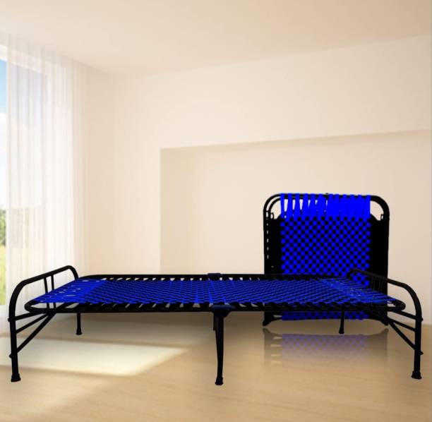 MEEZO portable Single Folding Bed Space Saving Design 3'X6' (Blue Classic Bed) Metal Single Bed