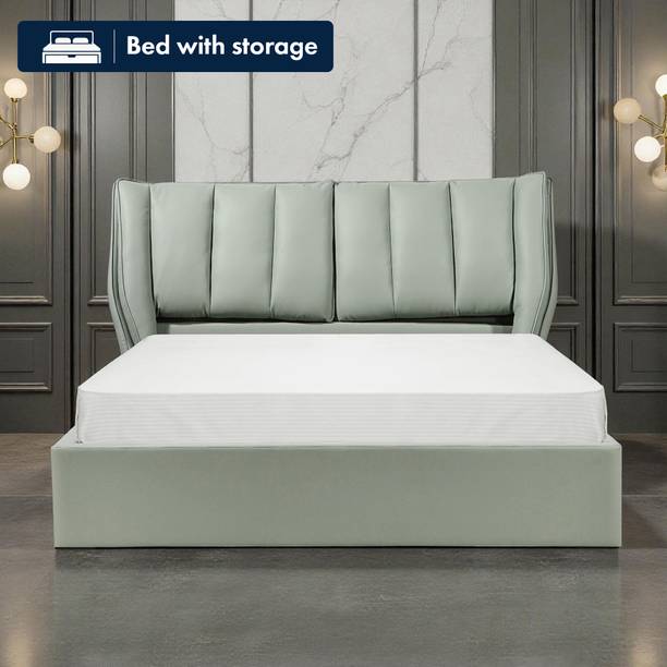 THE ATTIC The Attic Rivera Modern Queen Hydraulic Storage Bed & Soft Cushion Headboard Solid Wood Queen Hydraulic Bed, 226 cm x 168 cm (7.41 ft x 5.51 ft)