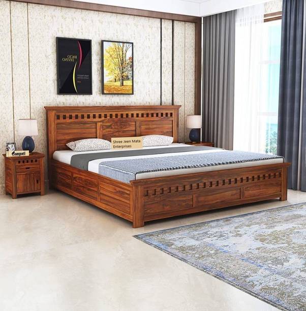 HDWOOD Solid Sheesham Wood King Size Bed For Bed Room , Living Room Solid Wood King Box Bed