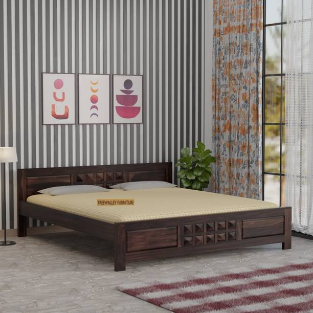 TreeWalley Double Bed Cot for Bedroom | Palang Double Bed for Hotels | Wooden Double cot Solid Wood King Bed, 206 cm x 188 cm (6.76 ft x 6.17 ft)