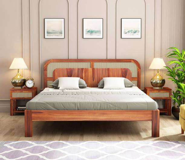 Douceur Furnitures Solid Sheesham Wood Jali King Size Bed With Headboard For Bedroom Living Room Solid Wood King Bed