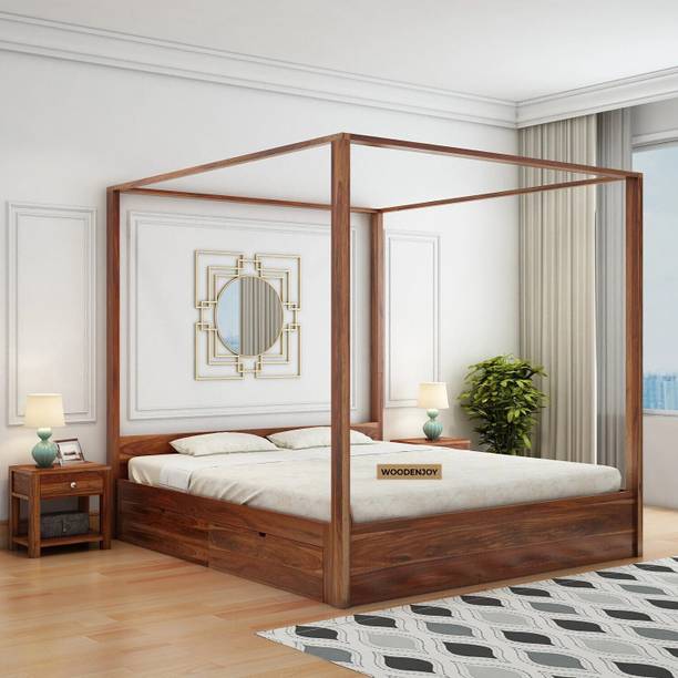 WOODENJOY Sheesham Wood King Bed With Drawers Storage/Wooden Bed With Storage For Home Solid Wood King Drawer Bed