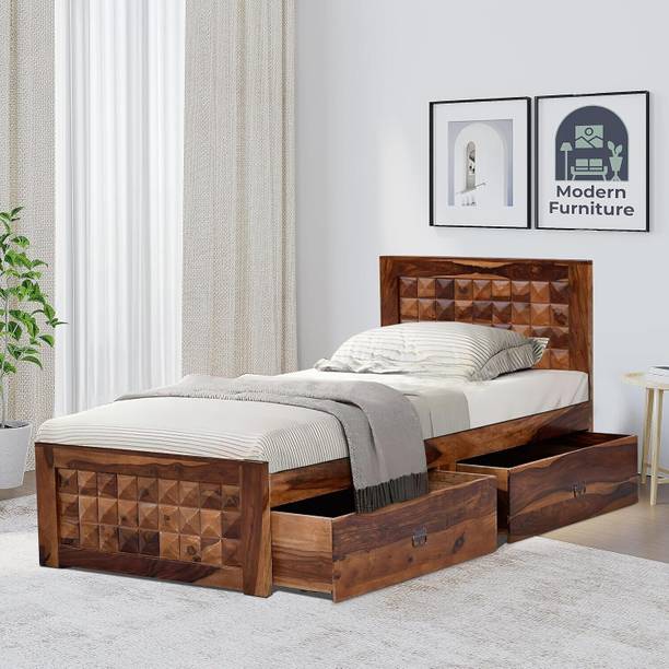 SONA ART & CRAFTS Diamond Bed Single With 2 Drawers Solid Wood Single Drawer Bed