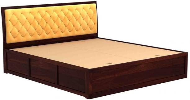 Taskwood Furniture Solid Sheesham Wood King Size Bed With Fabric Headboard For Bed Room, Hotel. Solid Wood King Box Bed