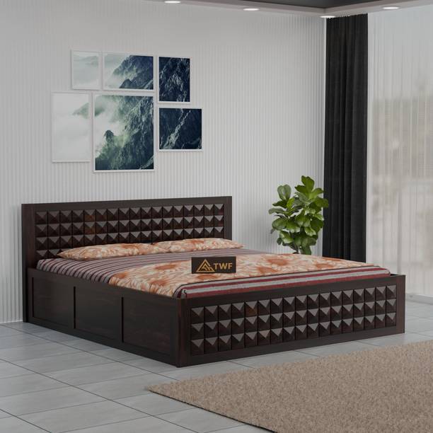 TreeWalley Wooden Double Bed for Bedroom | Diamond Design Double Bed Cot Palang for Home Solid Wood Queen Box Bed, 208.28 cm x 158 cm (6.83 ft x 5.18 ft)