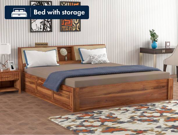 Taskwood Furniture Solid Sheesham Wood King Size Bed For Bed Room / Hotel. Solid Wood King Box Bed, 223 cm x 188 cm (7.32 ft x 6.17 ft)