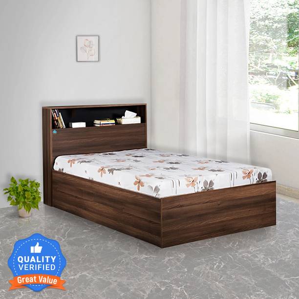 Delite Kom Urban Single Bed with Box Storage & with Headboard Shelf Storage|(83x37 Inches)| Engineered Wood Single Box Bed