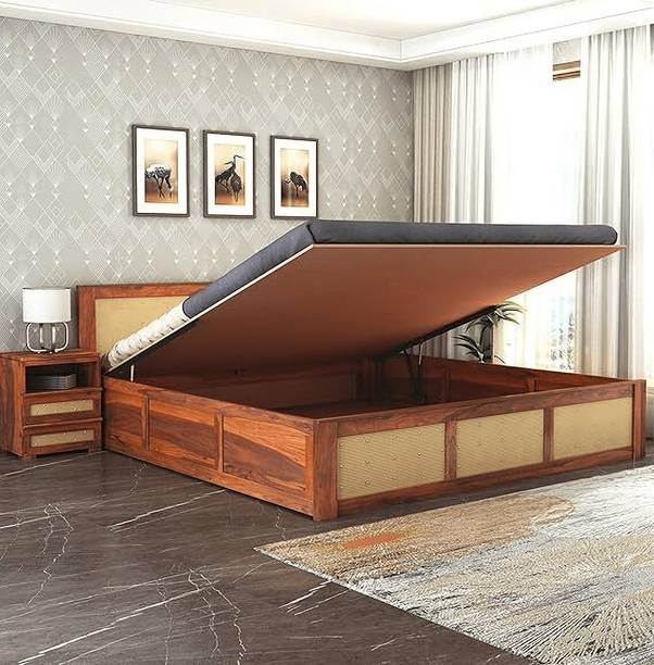 SAVITRIDECOR Solid Sheesham King Size hydrolic bed for bedroom/ guestoom, Solid Wood King Hydraulic Bed
