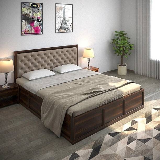 Utkarsh Sheesham Wood King Size Bed With Upholstered Headboard For Bedroom/ Kids Room || Solid Wood King Box Bed