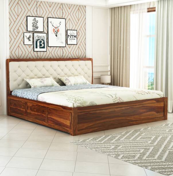 Suncrown Furniture Vedura Sheesham |Palang|Cot with Storage for Bedroom|Hotel|Living Room Solid Wood Queen Box Bed, 205 cm x 160 cm (6.73 ft x 5.25 ft)