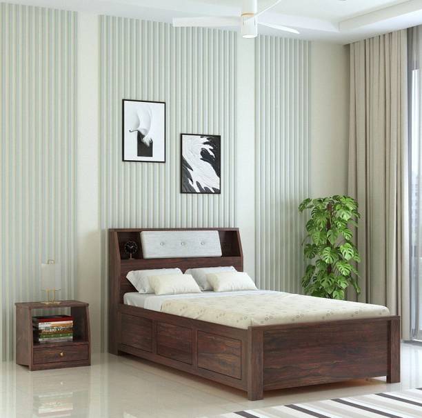 Ganpati Arts Marine Groove Solid Sheesham Wood4Feet Bed With Box Storage For Bedroom/Kidsroom Solid Wood Single Box Bed