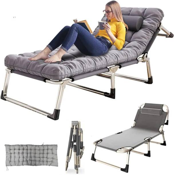 Nasmodo 5 in 1 Folding Bed Cushion Mattress Portable Recliner Camping Adjustable Chair Metal Single NA Bed, 190 cm x 68 cm (6.23 ft x 2.23 ft)