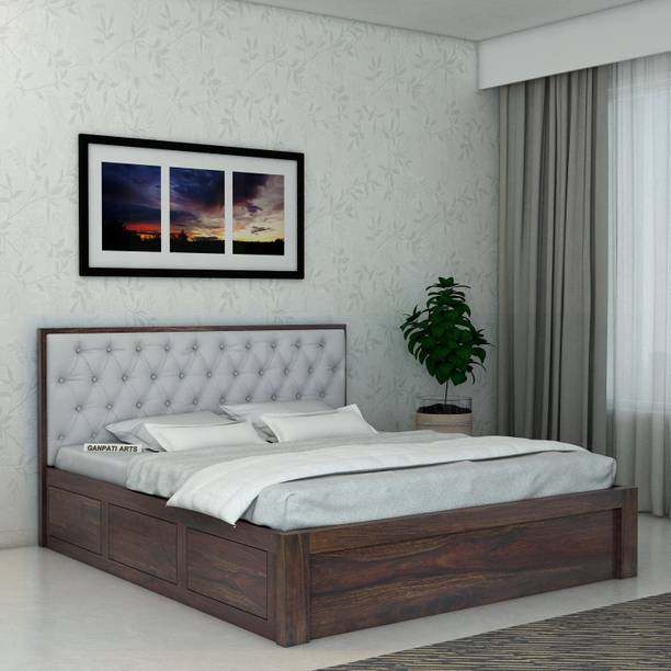 Ganpati Arts Sheesham Wood Decan Bed For Bedroom/Wooden Cot/Bed With Box Storage For Home Solid Wood Queen Box Bed