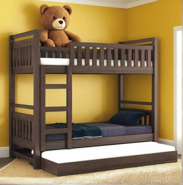 DITHA Solid Sheesham Wood Swift Bunk Bed With Trundle Wooden Bunk Bed With Ladder Solid Wood Single Bed