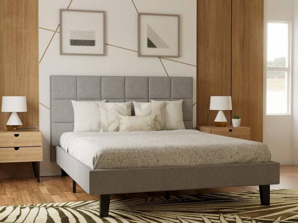 DecorNation Engineered Wood Upholstered Platform Glossy Finish Queen Bed for Bedroom, Home Engineered Wood Queen Bed