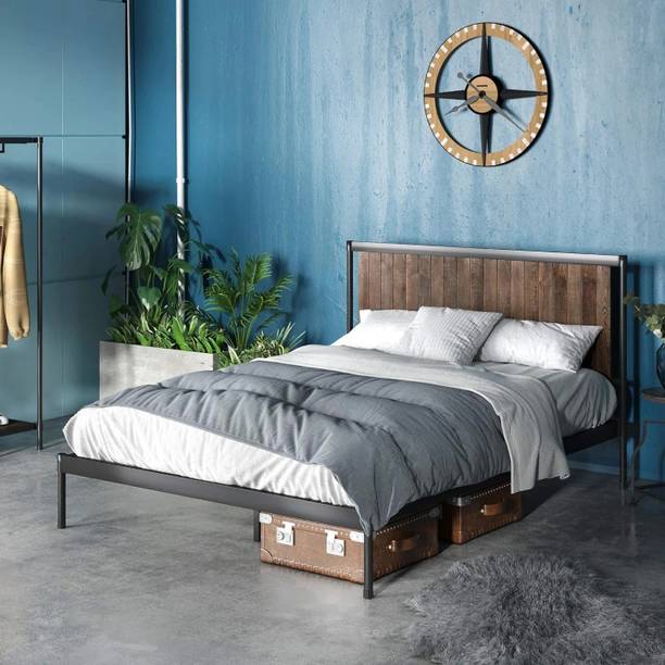 Jeometri Sofia Metal & Wood Bed With Headboard | 3 Year Warranty | Solid Wood and Steel Metal Queen Bed