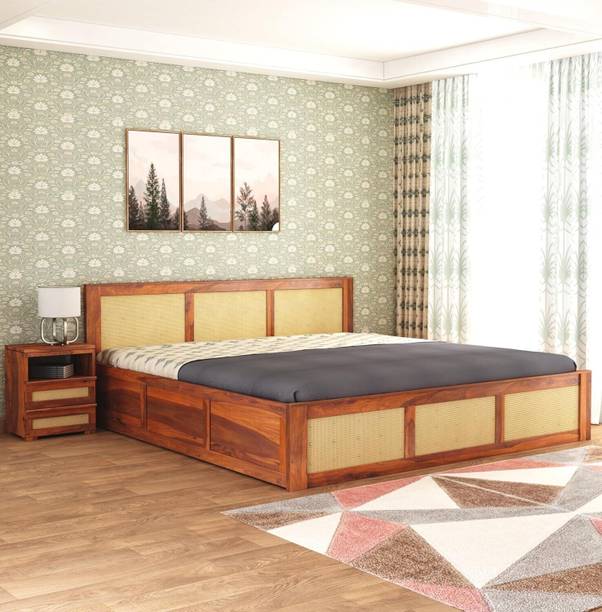 GOYALINTERIOR Sheesham Wood King Bed/Wooden Cot/Wooden Bed With Box Storage For Home Solid Wood King Box Bed