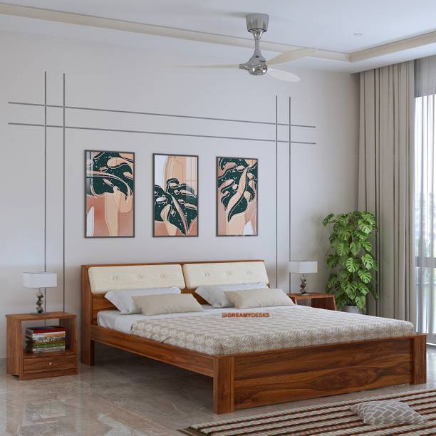Dreamydesks Solid Sheesham Wood Queen Size Bed with Headboard Storage Solid Wood Queen Box Bed