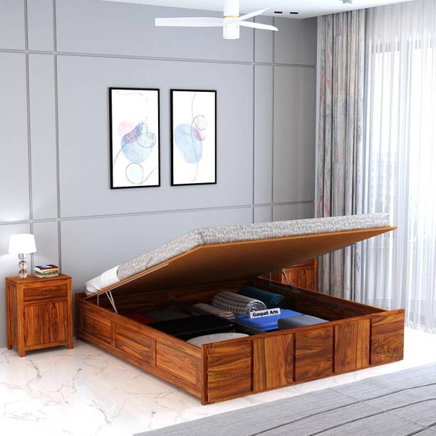 Ganpati Arts Sheesham Wood Scott King Bed/Wooden Cot/Palaung For Bedroom/Home/Hotel Solid Wood King Hydraulic Bed