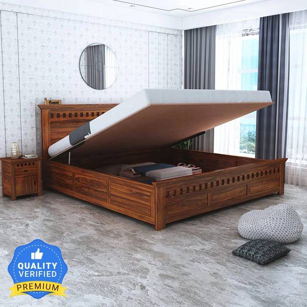 Ganpati Arts Sheesham Wood Queen Bed/Wooden Cot With Hydraulic Storage Bed For Bedroom/Home Solid Wood Queen Hydraulic Bed, 209 cm x 163 cm (6.86 ft x 5.35 ft)