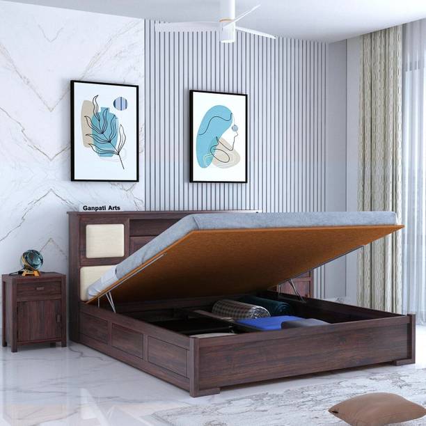Ganpati Arts Sheesham Wood Maharaja Bed for Bedroom/Wooden Cot/Palaung With Hydraulic Storage Solid Wood King Hydraulic Bed