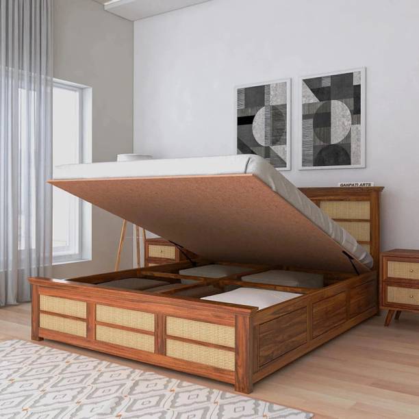 Ganpati Arts Sheesham Wood Syrus King Bed/Wooden Cot/Wooden Bed With Storage Bed For Bedroom Solid Wood King Hydraulic Bed, 206 cm x 198 cm (6.76 ft x 6.5 ft)