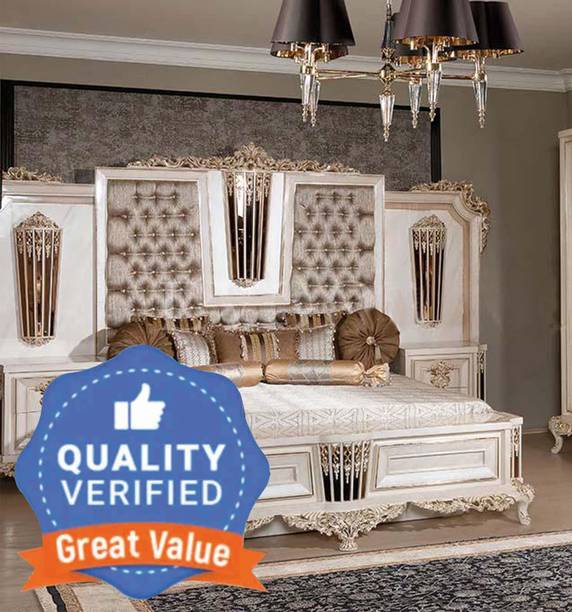 PEPPERFY SHEENA TURKISH STYLE ROYAL LUXURY TEAKWOOD Solid Wood King Box Bed, 170 cm x 170 cm (5.58 ft x 5.58 ft)