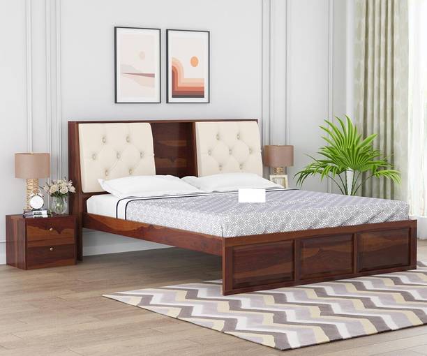Gouravgenic Handicraft Orion Sheesham Wood Bed Without Storage (Honey Finish) Solid Wood King Bed, 215.9 cm x 193.04 cm (7.08 ft x 6.33 ft)