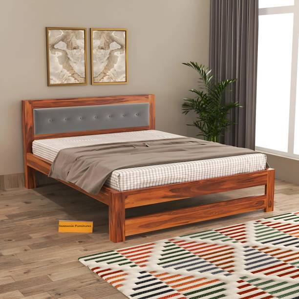 saamenia furnitures Solid Sheesham Wood Double Bed Without Storage For LivingRoom / Bedroom / Hotel Solid Wood Double Bed