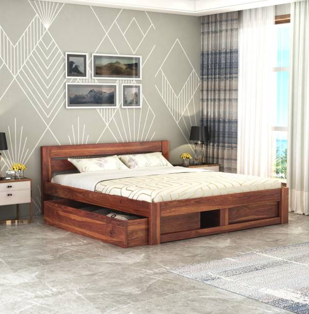 SUNCROWN Aura Solid Wood Queen Drawer Bed