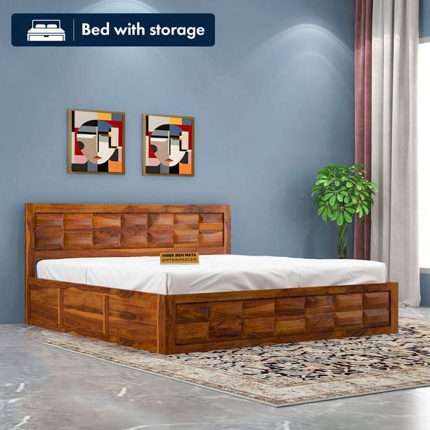 Shree Jeen Mata Enterprises Royale Edition Box Storage Bed| King Size Bed| Wooden Bed| Sheesham Wood Bed | Solid Wood King Box Bed, 187.96 cm x 205.74 cm (6.17 ft x 6.75 ft)