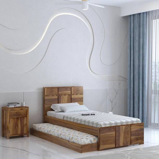Ganpati Arts Sheesham Wood Scott Single Size Trundle Bed with 1 Extra Pullout Bed Solid Wood Single Bed, 210 cm x 99 cm (6.89 ft x 3.25 ft)
