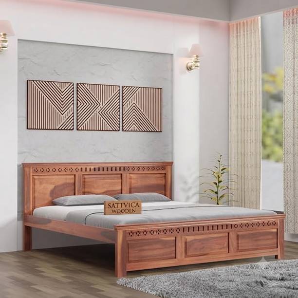 SATTVICAWOODEN Solid Wood King Bed, 205.74 cm x 188 cm (6.75 ft x 6.17 ft)