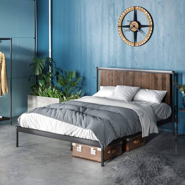 Jeometri Sofia Metal & Wood Bed With Headboard | 3 Year Warranty | Solid Wood and Steel Metal Queen Bed