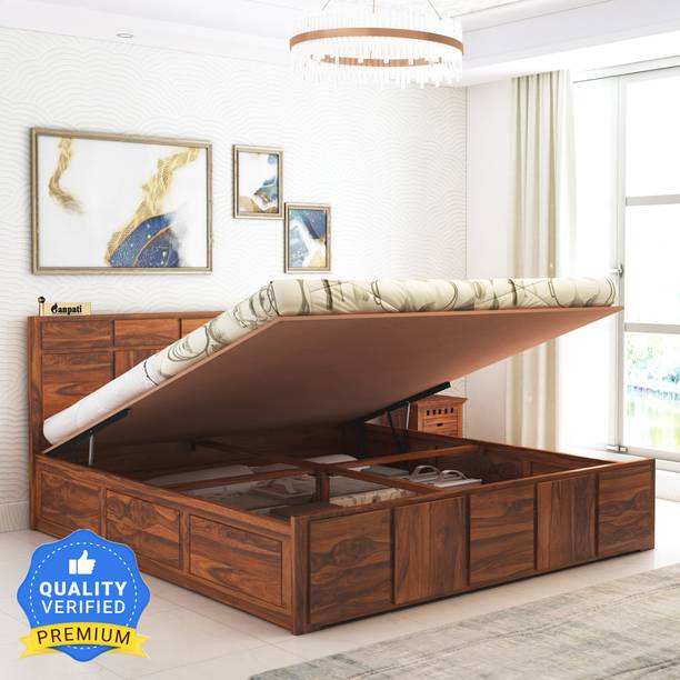 Ganpati Arts Sheesham Wood Double Bed For Bed Room/Guest Room/Home Solid Wood Queen Hydraulic Bed