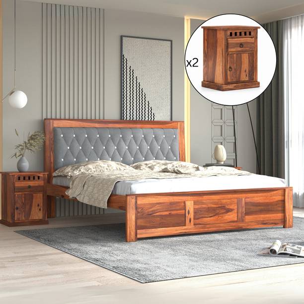 SONA ART & CRAFTS Zeus Sheesham Wood King Size Bed Without Storage + 2 Bedside Solid Wood King Bed, 205 cm x 187 cm (6.73 ft x 6.14 ft)