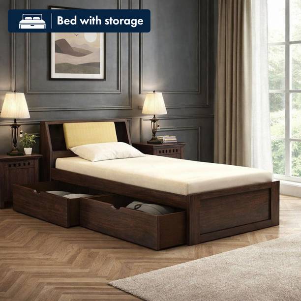 Ganpati Arts Sheesham Wood Mayor Wooden Single Cot For Home/Single Bed With Drawer Storage Solid Wood Single Drawer Bed, 98 cm x 223 cm (3.22 ft x 7.32 ft)