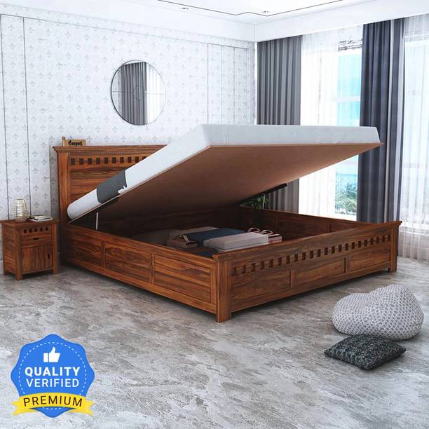 Ganpati Arts Sheesham Wood Queen Bed/Wooden Cot With Hydraulic Storage Bed For Bedroom/Home Solid Wood Queen Hydraulic Bed