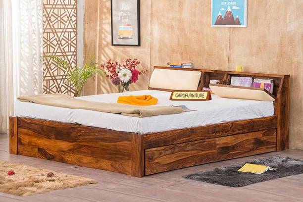 GARGHANDICRAFTS Sheesham Wood Bed/Palang For Bedroom/Home/Hotel Solid Wood Queen Drawer Bed