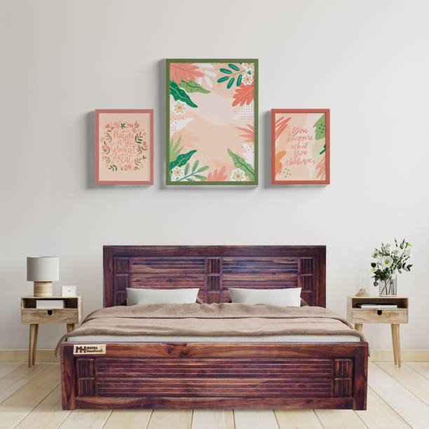 Meera Handicraft Sheesham Solid Wood King Size Bed with Storage and a beautiful headboard for Bedroom Living Room Home Wooden Furniture for Hotel Guest House (Finish :- Natural Brown) Solid Wood King Box Bed