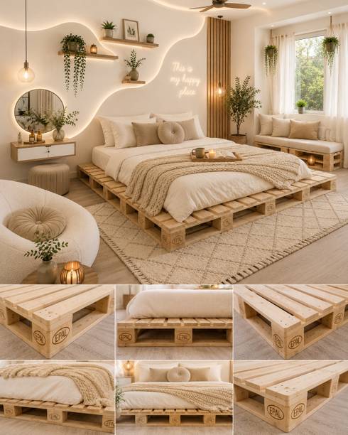 Knowk knock Beautiful Nordic 4×6 ft Pine Wood Pallet Bed Rustic Modern Wooden Furniture Solid Wood Double Bed, 183 cm x 122 cm (6.0 ft x 4.0 ft)