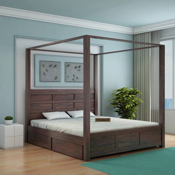 WOODENJOY Sheesham Wood Bed/Cot Bed/Palang For Bed Room/Home/Hotel Solid Wood Queen Drawer Bed
