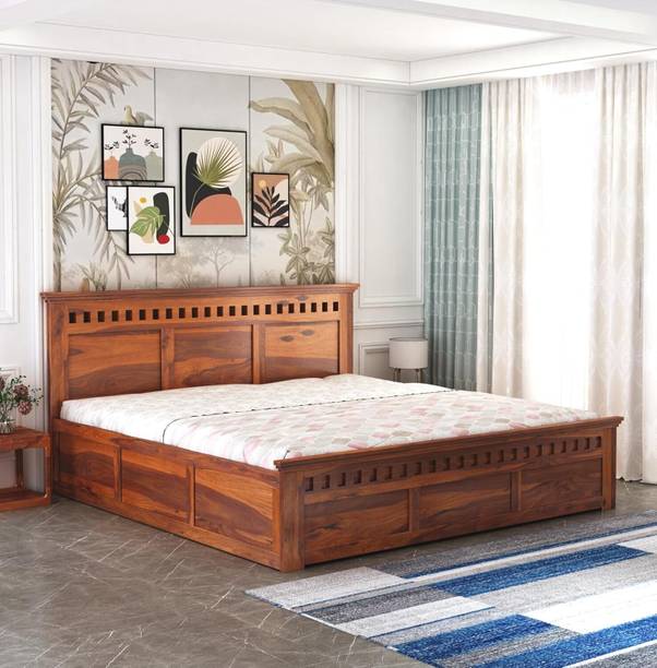GOYALINTERIOR Sheesham Wood King Bed/Wooden Cot/Wooden Bed With Box Storage For Home Solid Wood King Box Bed