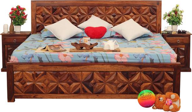 rf royal finish Neo-Floresque KingSize(72"x78") Without Storage,12-Month Warranty,Double Bedside Solid Wood King Bed