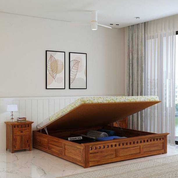 Ganpati Arts Sheesham Wood Armania King Bed/Wooden Cot/Bed/Palaung For Bedroom/Home/Hotel Solid Wood King Hydraulic Bed, 210 cm x 190 cm (6.89 ft x 6.23 ft)